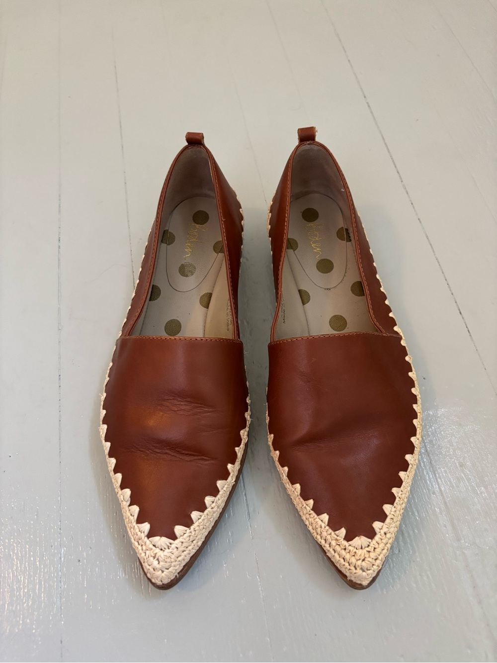 Boden | Penelope Brown Pointed Flat with Raffia Trim